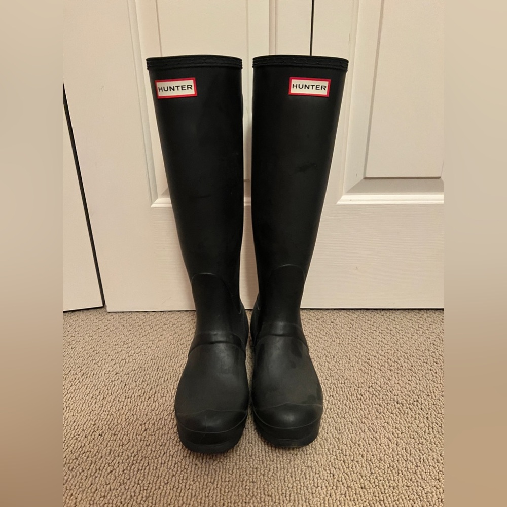 Hunter Boot Flat Adjustable Matte Welly Size 8 Black